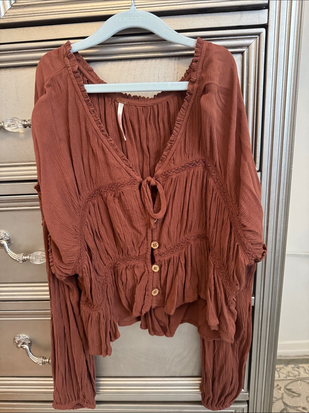 Free People Terracotta Tie-Front Button Tunic